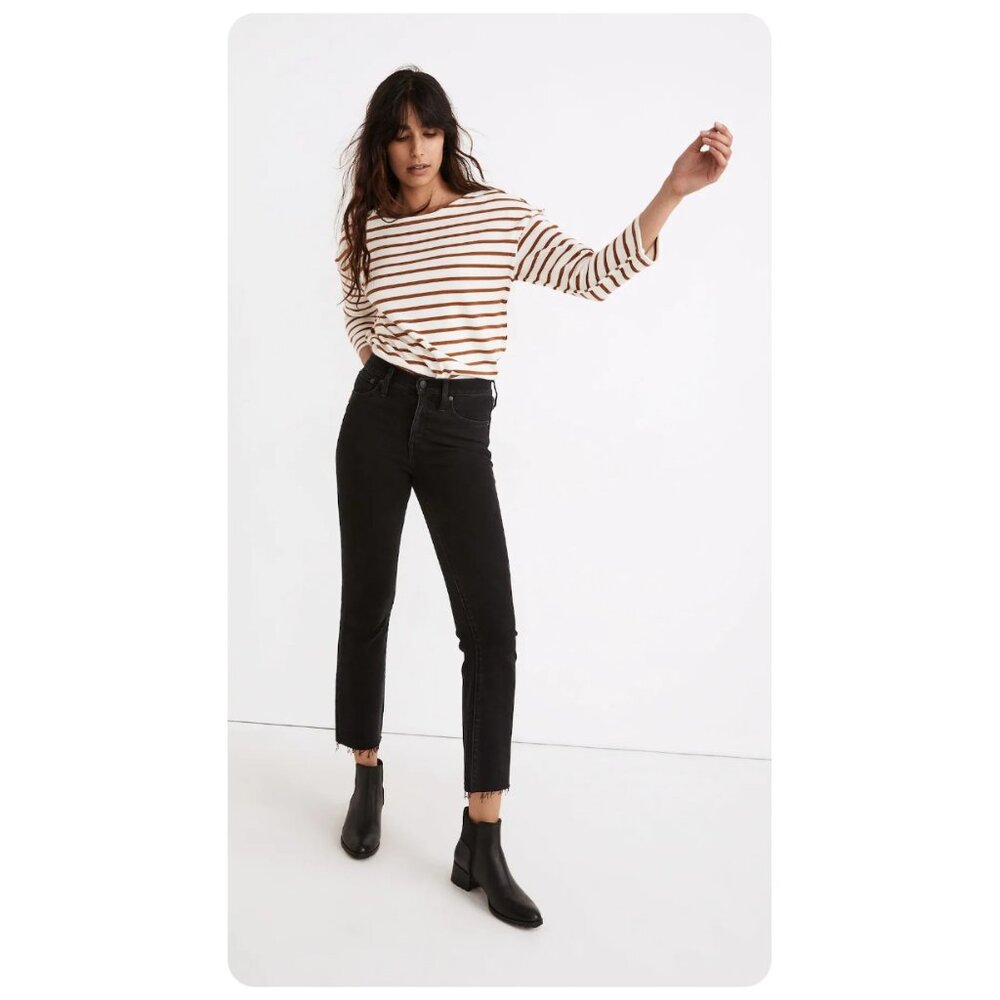 ! Madewell Cali Demi-Boot Jeans in Edmunds Wash Black Raw Hem Edition sz 24